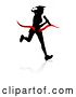 Vector Illustration of Black Silhouetted Female Graduate Running a Race, with a Shadow, Breaking Through a Red Finish Line Ribbon by AtStockIllustration