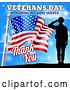 Vector Illustration of Black Silhouetted Saluting Soldier with an American Flag and Sky, with Text by AtStockIllustration