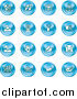 Vector Illustration of Blue Icons: Www, Connectivity, Networking, Upload, Downloads, Computers, Messenger, Printing, Clapperboard and Email by AtStockIllustration