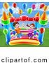 Vector Illustration of Bouncy House Castle Jumping Girl Boy Children by AtStockIllustration