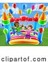 Vector Illustration of Bouncy House Castle Jumping Girl Boy Children by AtStockIllustration