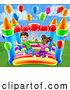 Vector Illustration of Bouncy House Castle Jumping Girl Boy Children by AtStockIllustration