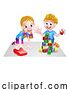 Vector Illustration of Boy and Girl Playing with Blocks and Car by AtStockIllustration