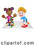 Vector Illustration of Boy and Girl Playing with Car and Blocks by AtStockIllustration