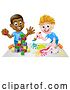 Vector Illustration of Boys Playing with Blocks and Painting by AtStockIllustration