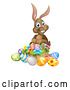 Vector Illustration of Brown Easter Bunny Rabbit with a Basket of Eggs and Flowers by AtStockIllustration