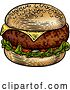 Vector Illustration of Burger Hamburger Vintage Woodcut Illustration by AtStockIllustration