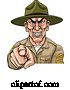 Vector Illustration of Cartoon Army Bootcamp Drill Sergeant Soldier Ponting by AtStockIllustration