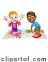 Vector Illustration of Cartoon Boy and Girl Children Playing with Car and Paints by AtStockIllustration