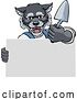 Vector Illustration of Cartoon Bricklayer Wolf Trowel Tool Handyman Mascot by AtStockIllustration