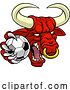 Vector Illustration of Cartoon Bull Minotaur Longhorn Cow Soccer Mascot Cartoon by AtStockIllustration
