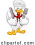 Vector Illustration of Cartoon Chef Chicken Rooster Cockerel Knife Fork Cartoon by AtStockIllustration