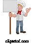 Vector Illustration of Cartoon Chef Cook Baker Guy Holding Sign by AtStockIllustration