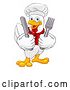 Vector Illustration of Cartoon Chicken Chef Rooster Cockerel Knife Fork Cartoon by AtStockIllustration