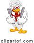 Vector Illustration of Cartoon Chicken Chef Rooster Cockerel Knife Fork Cartoon by AtStockIllustration