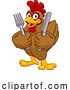 Vector Illustration of Cartoon Chicken Rooster Cockerel Knife and Fork Cartoon by AtStockIllustration