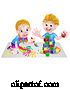 Vector Illustration of Cartoon Children Playing with Building Blocks and Paint by AtStockIllustration