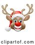 Vector Illustration of Cartoon Christmas Reindeer Deer Wearing Santa Hat by AtStockIllustration