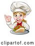Vector Illustration of Cartoon Female Chef Holding a Kebab on a Tray and Gesturing Perfect by AtStockIllustration