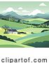 Vector Illustration of Cartoon Fields Hills Farm House Landscape Background by AtStockIllustration