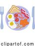 Vector Illustration of Cartoon Fried Breakfast Food Knife Fork Plate Illustration by AtStockIllustration
