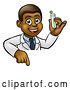 Vector Illustration of Cartoon Friendly Black Male Scientist Holding a Test Tube over a Sign by AtStockIllustration