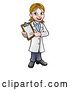 Vector Illustration of Cartoon Friendly White Female Doctor Holding and Pointing to a Clipboard by AtStockIllustration