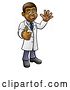 Vector Illustration of Cartoon Full Length Friendly Black Male Scientist Waving and Giving a Thumb up by AtStockIllustration