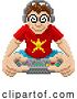 Vector Illustration of Cartoon Gamer Playing Video Game Console Pixel Art Cartoon by AtStockIllustration