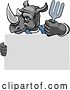 Vector Illustration of Cartoon Gardener Rhino Handyman Tool Mascot by AtStockIllustration
