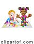 Vector Illustration of Cartoon Girls Playing with Paints and Blocks by AtStockIllustration