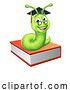 Vector Illustration of Cartoon Graduate Caterpillar Bookworm on Book by AtStockIllustration