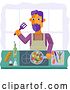 Vector Illustration of Cartoon Guy Cooking Vegetable Curry Chinese Food Kitchen by AtStockIllustration