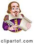 Vector Illustration of Cartoon Guy, William Shakespeare Holding a Scroll and Feather Quill, from Waist up by AtStockIllustration