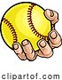 Vector Illustration of Cartoon Hand Mascot Holding Softball Ball by AtStockIllustration