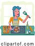 Vector Illustration of Cartoon Lady Cooking Vegetable Curry Chinese Food Kitchen by AtStockIllustration