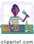 Vector Illustration of Cartoon Lady Cooking Vegetable Curry Chinese Food Kitchen by AtStockIllustration