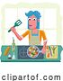 Vector Illustration of Cartoon Lady Cooking Vegetable Curry Chinese Food Kitchen by AtStockIllustration