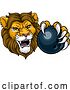 Vector Illustration of Cartoon Lion Bowling Ball Animal Sports Team Mascot by AtStockIllustration