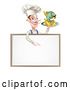 Vector Illustration of Cartoon Male Chef Holding Fish and Chips on a Tray and Pointing down over a Menu by AtStockIllustration