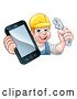 Vector Illustration of Cartoon Mechanic Plumber Handyman Phone Concept by AtStockIllustration