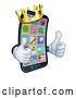 Vector Illustration of Cartoon Mobile Phone King Crown Thumbs up Mascot by AtStockIllustration