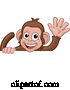 Vector Illustration of Cartoon Monkey Animal Behind Sign Waving by AtStockIllustration