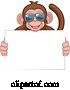 Vector Illustration of Cartoon Monkey Sunglasses Animal Holding Sign by AtStockIllustration