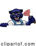 Vector Illustration of Cartoon Panther Plumber Mascot Holding Plunger by AtStockIllustration