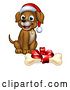 Vector Illustration of Cartoon Pet Dog in Christmas Santa Claus Hat and Gift Bone by AtStockIllustration