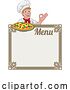 Vector Illustration of Cartoon Pizza Chef Cook Guy Menu Sign Background by AtStockIllustration