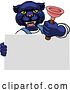 Vector Illustration of Cartoon Plumber Panther Plunger Plumbing Mascot by AtStockIllustration