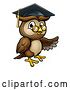 Vector Illustration of Cartoon Presenting Wise Professor Owl with Glasses and Graduation Cap by AtStockIllustration