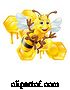 Vector Illustration of Cartoon Queen Bumble Bee in Crown Honeycomb Cartoon by AtStockIllustration